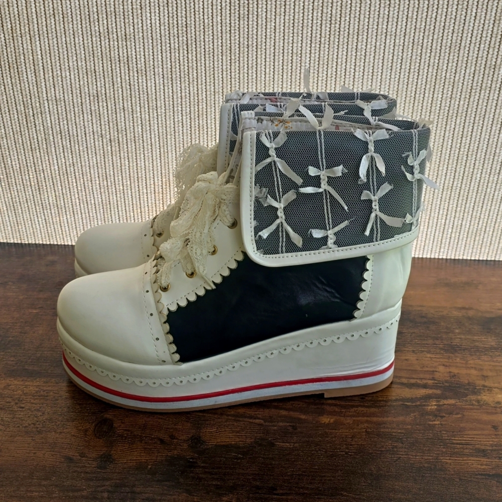 Womens Caradise Sweet Lolita Boots Cosplay Lace Up Platform Wedge Booties - Picture 3 of 9